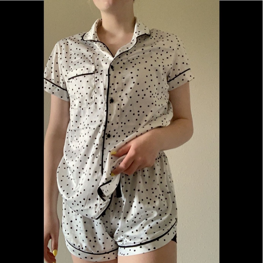 Polka dot silk pajama set